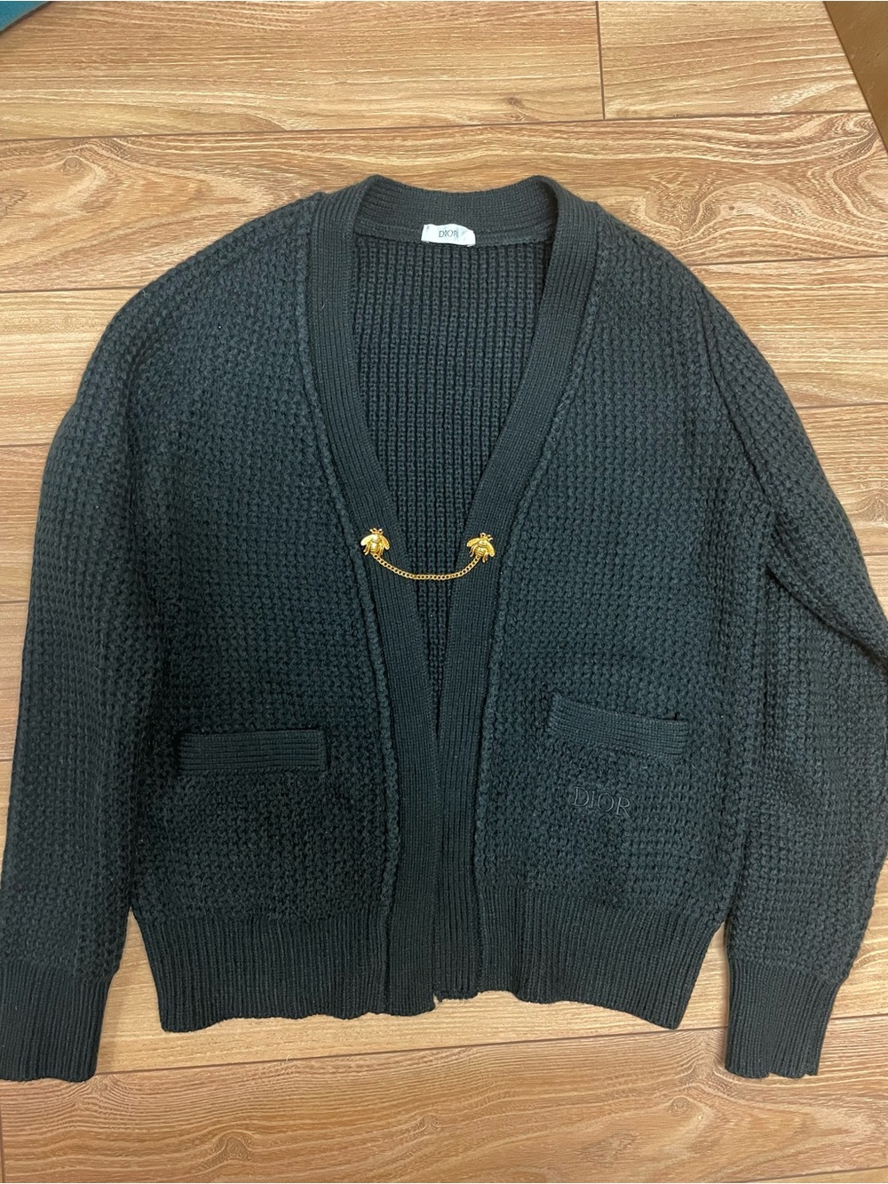 Dior Black Knit Cardigan with Gold Chain Closure